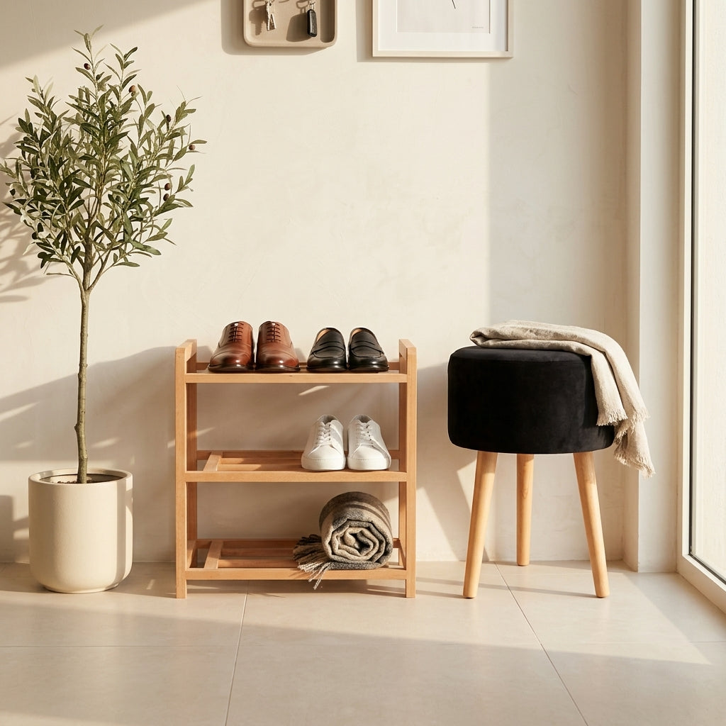 Pack Porte Chaussure & Pouffe ( Bois Hêtre )